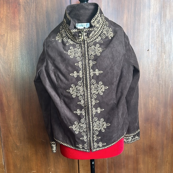Vintage Chocolate Brown Microsuede Embroidered Jacket PM - Picture 10 of 11